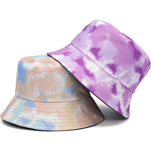 Bucket-Hats New Tie Dye Sunscreen Men Women Panama Hat Cotton Fashion Anti-sun Outdoor Fisherman Cat