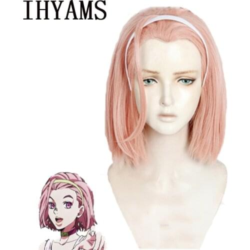 Jojos Bizarre Adventure Sugimoto Reimi Cosplay Wig Pink Short High Temperature Fiber Hair Costume Play Wigs Pelucas