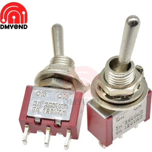 10PCS 6mm Toggle Switch Single Pole Double Throw ON-ON 120V AC 6A 1/4 Inch Mounting 13*8MM 3 Positions Red SPDT