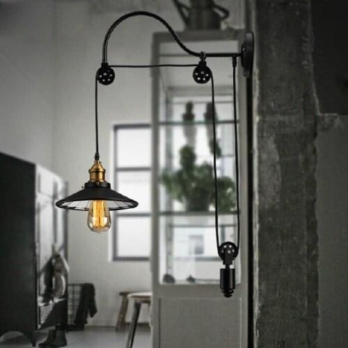 European-style iron Reminisced retro rural industry pulley lift pendant light American restaurant bar inside mirror pendant lamp