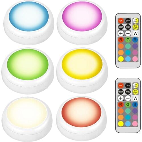 RGBW 13 Colors LED Under Cabinet Light Dimmable Timing LED Puck Lights Wireless Downlight Spotlights For Close Wardrobe Stair