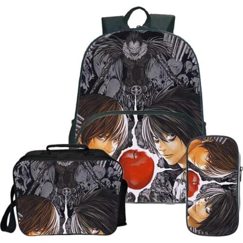 3Pcs/Set Death Note Printed School Bags Fashion Backpack Teenage 3D Print Backpack Pen Bags Mochila Death Note Casual Backpacks