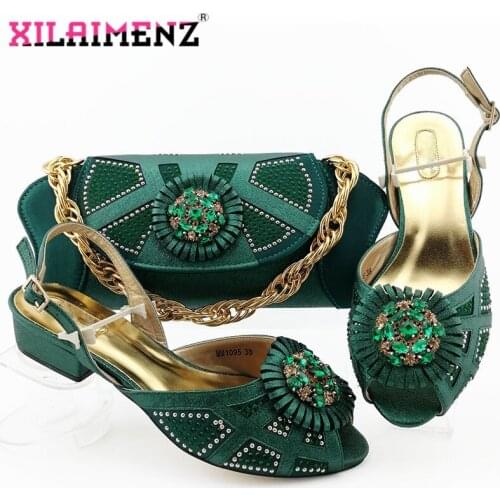 Special Design Nigerian Women Wedding Shoe and Bag to Match 2019 African Ladies Matching Shoes and Bag Set in Dark Green