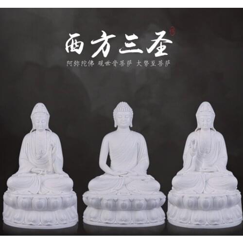 Three Saints Of The West Bodhisattva Guanyin Amitabha Buddha Statue White Ceramic Feng Shui Home Living Room Decor Figurine
