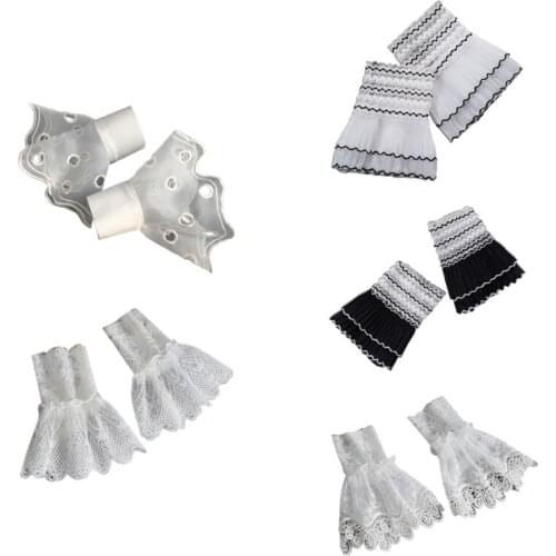 Women Ruffled Floral Lace Layered Horn Cuffs Stretch Bracelet Vintage Sunscreen Detachable False Sleeves Wrist Warmers