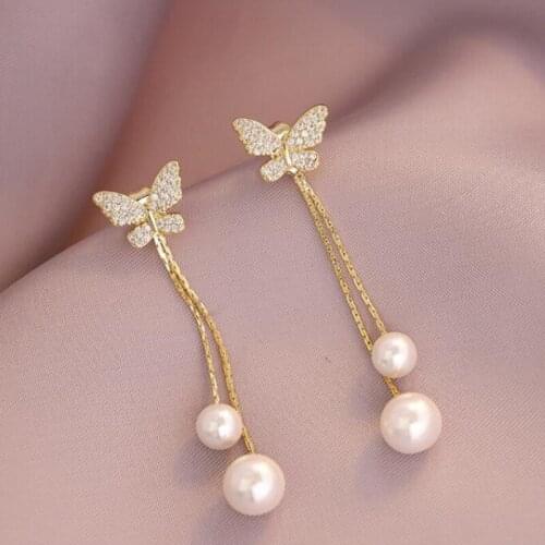 Creative Butterfly Pearl Drop Earrings for Women Statement Ear Jewelry Gifts