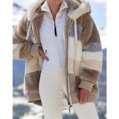 5XL Plus Size Womens Winter Coat Oversized Vogue Casual Stitching Plaid Clothes Hooded Zipper Ladies Lamb Hair Coat Korean