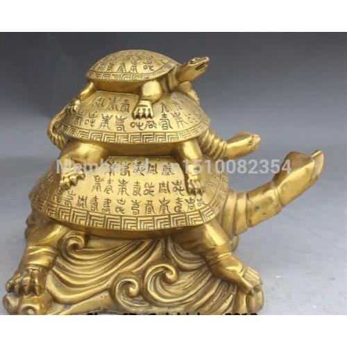 10" Chinese Folk Asian Bronze Longevity Dragon tortoise Turtle Animal Statue