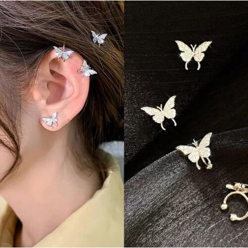 New Retractable Earrings Crystal Butterfly Cuffs Earrings Fashion No Piercing Rings Cartilage Earrings Women Mini Jewelry
