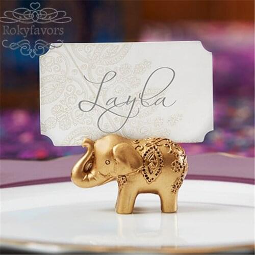 FREE SHIPPING 12pcs Good Luck Gold Elephant Place Card Holder Party Favors Supplies Table Decoration Gifts Anniversary DIY Gift