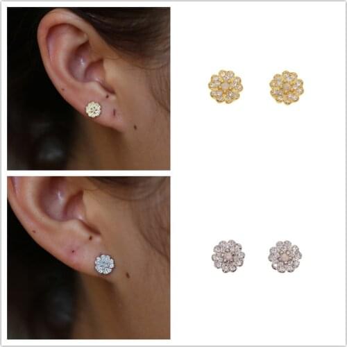 2 Colors 925 Sterling Silver Flower Shape Stud Earrings Paved White Cz Cute Mini Dainty Jewelry For Women Wedding Gift
