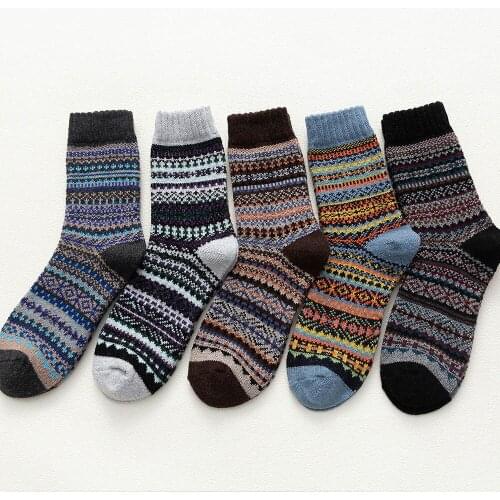5 pair / Pack Womens Vintage Winter Soft Warm Thickened Wool In Tube Knit Colorful Socks Gift
