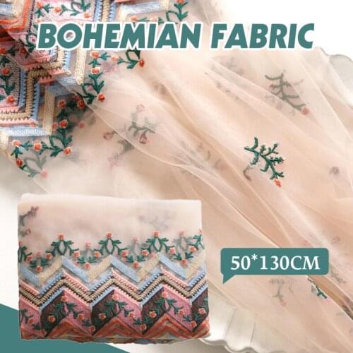 50*130cm Chic Embroidery Mesh Fabric Boho Style Mori Embroidery Lace Fabric For Skirt Dress Cheongsam Wedding Fabric Soft Yarn