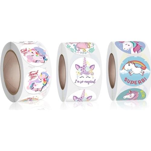 500pcs/roll Reward Sticker for Kids Mermaid Unicorn Animal Cute Pattern 1 inch 8 Designs School Teacher Supplies Child Sticker