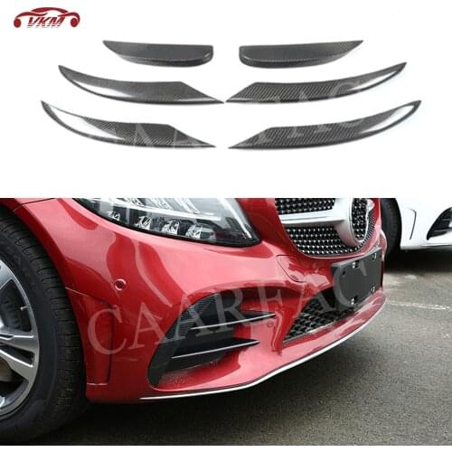 6 PCS Front Fog light Cover trims Strips for Benz C Class W205 C205 C180 C260 C300 2019-2022 Cabon Fiber ABS Car Grille Decals