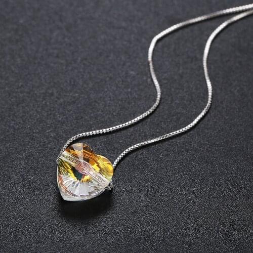 925 Silver Fine Jewelry Colorful Heart Beads Crystals From Swarovski Pendant Necklace Simple Chain Collares For Women Christmas