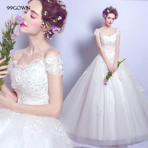 99GOWN 2021 Luxury Wedding Gown Sexy Scoop Backless Beading A-Line Long Wedding Dress Bridal Lace-Up Handmade Flower Gown