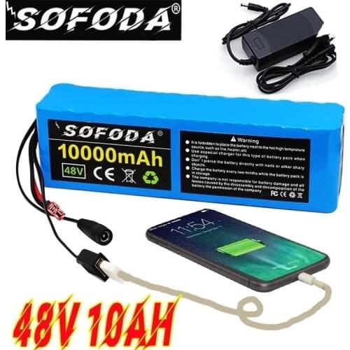 New 48V battery 13s3p 10Ah battery pack 1000W high power 48v 58000mah battery Ebike electric bicycle BMS with USB Plug+charger