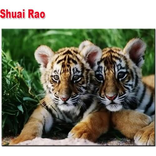 Tiger cubs diamond painting full square diamond embroidery round drill cartoon diamond mosaic cute animals for home decor