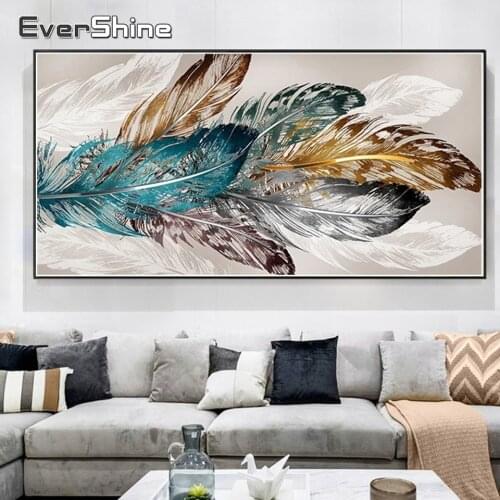 EverShine Diamond Embroidery Scenery Feather Full Square Drill Diamond Painting Abstract Pattern Mosaic Cross Stitch Home Decor