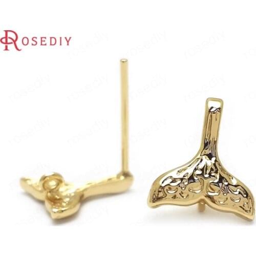 C947)10 pieces 10x9mm 24K Gold Color Brass Whale Tail Stud Earrings High Quality Diy Jewelry Findings Accessories