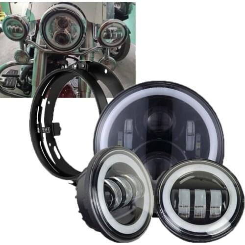 For Harley Motorcycle Light Electra Glide Softail Fat Boy Touring 7 Inch phare moto LED Headlight with 4.5'' Fog Lamps Chrome