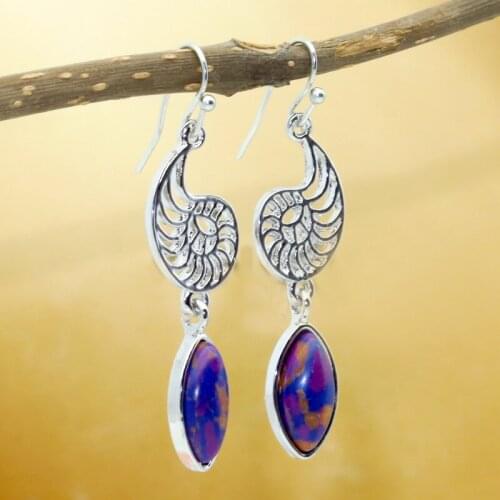 Elegant Purple Stone Dangle Earrings Classic Conch Shape Hollow Carved Pattern Drop Earrings For Women Exquisite Wedding Jewelry