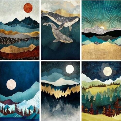 EverShine 5D DIY Diamond Painting Night Cross Stitch Diamond Mosaic Moon Decor For Home Landscape Picture Rhinestones Wall Art