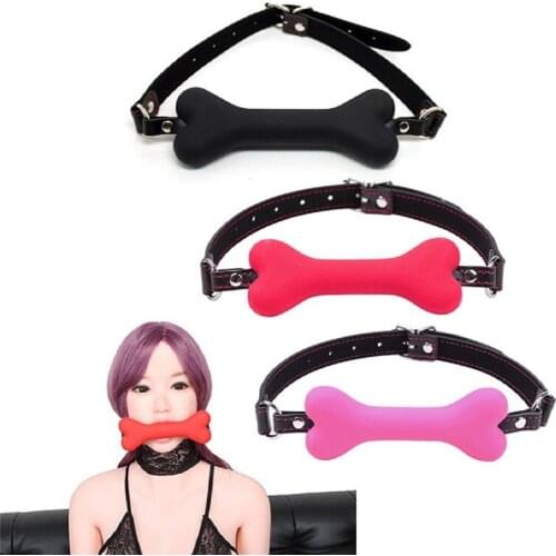 FX PU Leather Open Mouth Gag Silicone Bite Dog Bone Ball Fetish Bdsm Bondage Sex Toys