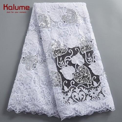 Kalume African Net Lace Fabric Tissue Nigerian Tulle Lace Fabric Sequins Mesh French Lace Fabric For Wedding Diy Dress F2446
