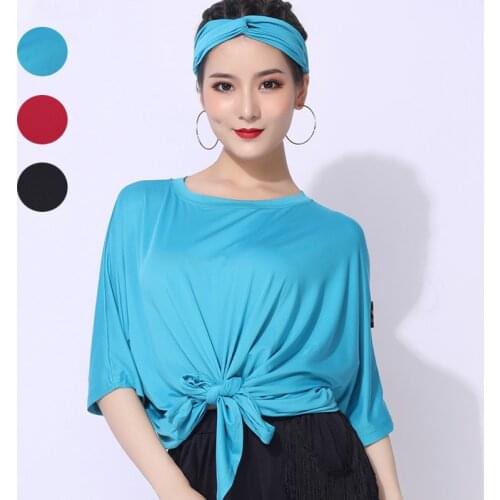 Summer Dance Tops Latin Dance Clothing Women Loose Short Sleeve Blouse Tap Rumba Samba Latin Dance Practice Clothes Wear 1969
