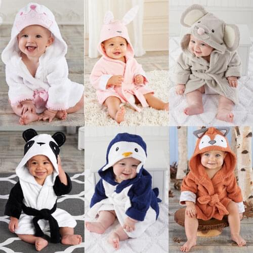 HOT Fashion Warm Kids Bathrobe 6M-5Y Boy Girl Animal Bathrobe Baby Hooded Bath Towel Infant Bathing Honey Baby