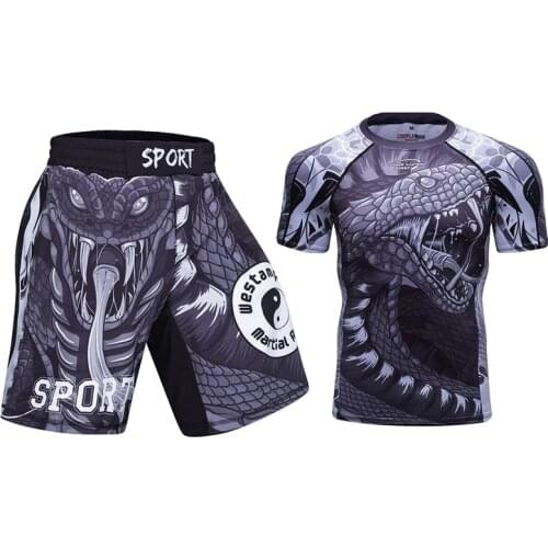 Mens 3D Printed MMA Sets Tight Running Shirt And Kixbox Shorts Fitness Sportswear Male Tracksuit