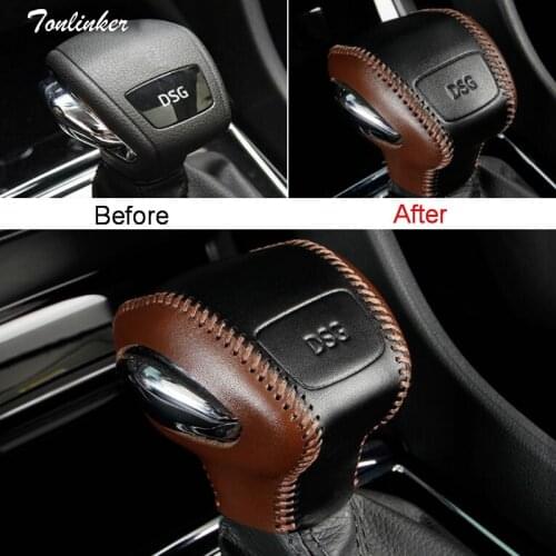 Tonlinker Cover Stickers for SKODA KODIAQ 2017-18 Car Styling 1 PCS Leather Gear Shift Collars Head Decoration Cover Sticker