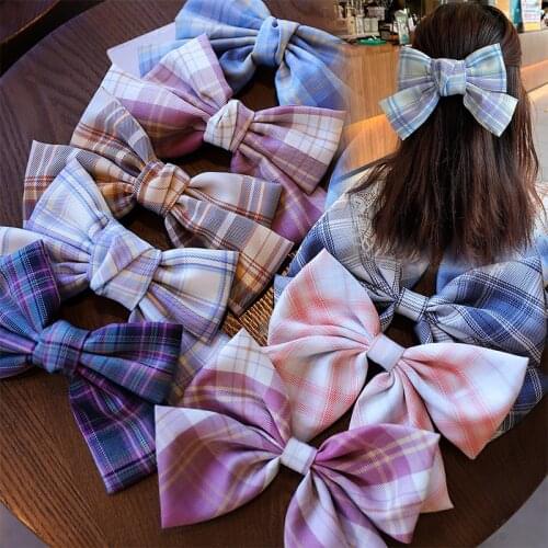 New Fashion 9.5-10cm mix color Plaid Big Bow Hairpins Korean Hairgrips Fabric Bow Duckbill Clip Hair Accessories for Girls