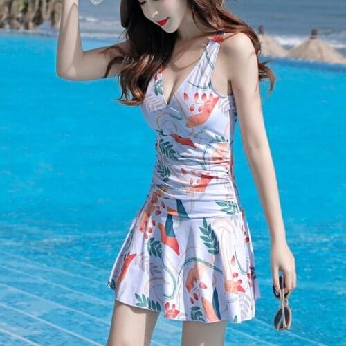 2021 New Korean Style Sexy Female One Piece Swimsuit Push Up Print Swimwear Women Monokini Padded Bathing Suits Swimskirt