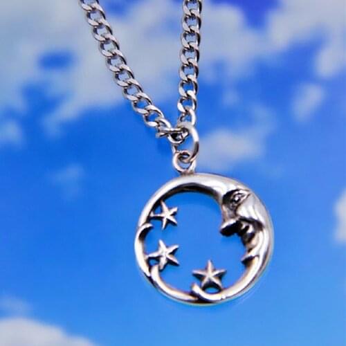 New Fashion Stainless Steel Sweet Retro Star Moon Plated Jewelry Temperament Crescent Clavicle Chain Pendant Necklaces