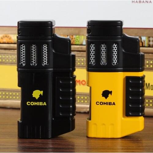 Cohiba Plastic 4 Torch Cigar Lighter Mini Refillable Gas Lighters Smoking Blue Flame Windproof Briquet with Gift Box