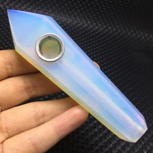 Natural opal stones Gem light Quartz Crystal Wand Pipe Hole