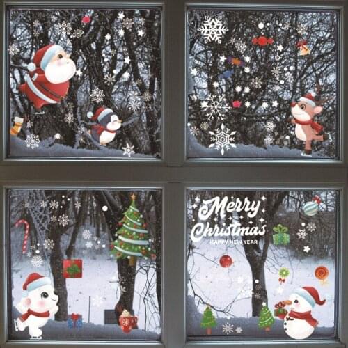 Christmas Window Decal Santa Claus Snowflake Stickers Winter Wall Decals for Kids Rooms New Year Christmas Window Decorations