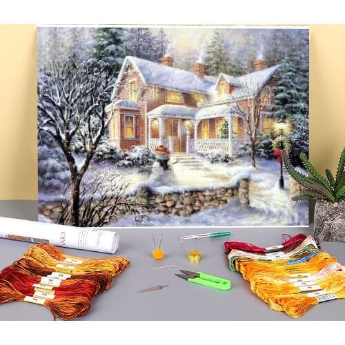 Christmas Ball With Snow Printed 11CT Cross Stitch Embroidery Patterns DMC Threads Painting Sewing Craft Handicraft Decor