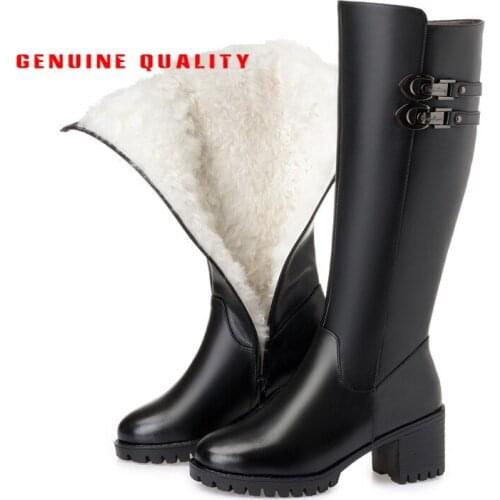 Wool Warm Women Snow Boots Genuine Leather High Boots Plush Fur Warm Shoes Fashion Zipper Platform for Women Winter Boots