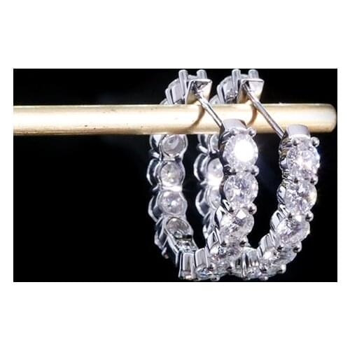 AEAW 14K White Gold DEF 3.5mm 2.4ctw Moissanite Hoop Earrings Moissanite Engagement Wedding for Women