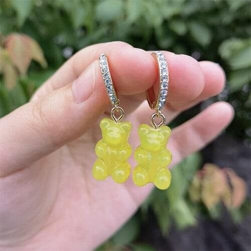 New Fashion Simple Crystal Colorful Acrylic Pendant Earrings Cute Animal Bear Earrings Girl Children Birthday Gift Jewelry