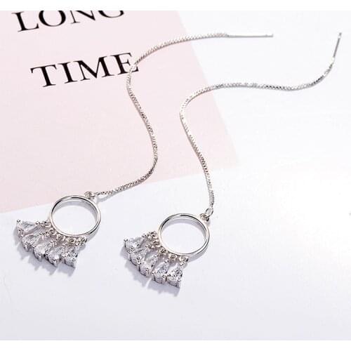 925 Sterling Silver Long Tassel Dream Catcher Dangle Earrings With Bling Zircon Jewelry For Women Party Gifts S-E615