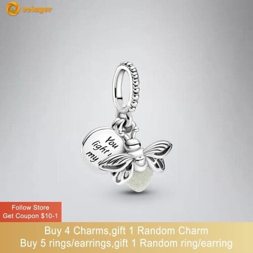 Volayer 925 Sterling Silver Glow-in-the-dark Firefly Dangle Charm fit Original Pandora Bracelets for Women DIY Jewelry Making