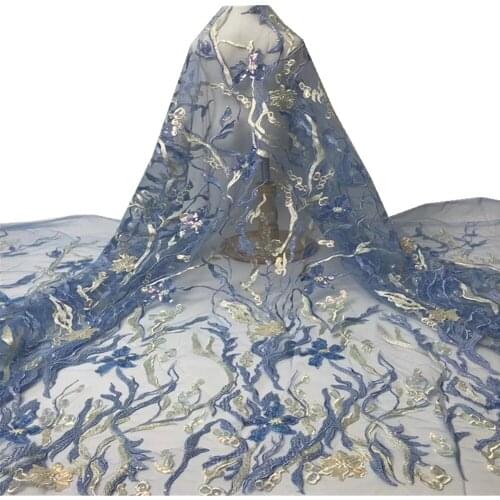 High quality French Nigerian sequins net lace,African tulle mesh sequence lace fabric for party dress 5 yards/lot HX-180