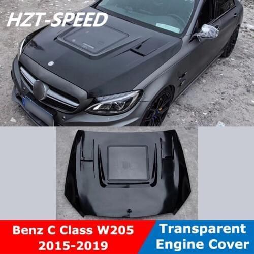 W205 Transparent Engine Bonnet Hood Cover For Benz W205 C200 C300 Coupe Car Styling 2015-2019