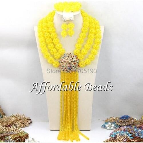 Lemon Yellow African Jewelry Sets Fashion Nigerian Beads Jewelry Set Wholesale ABC022