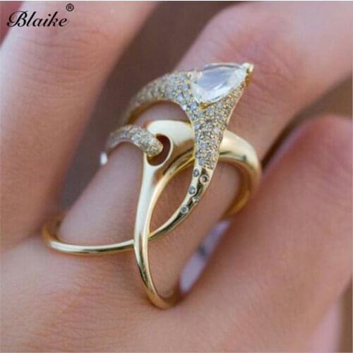 Blaike Yellow Gold Filled Geometric Rings For Women Water Drop Zircon Wedding Party Ring Jewelry Birthday Gifts Free shipping